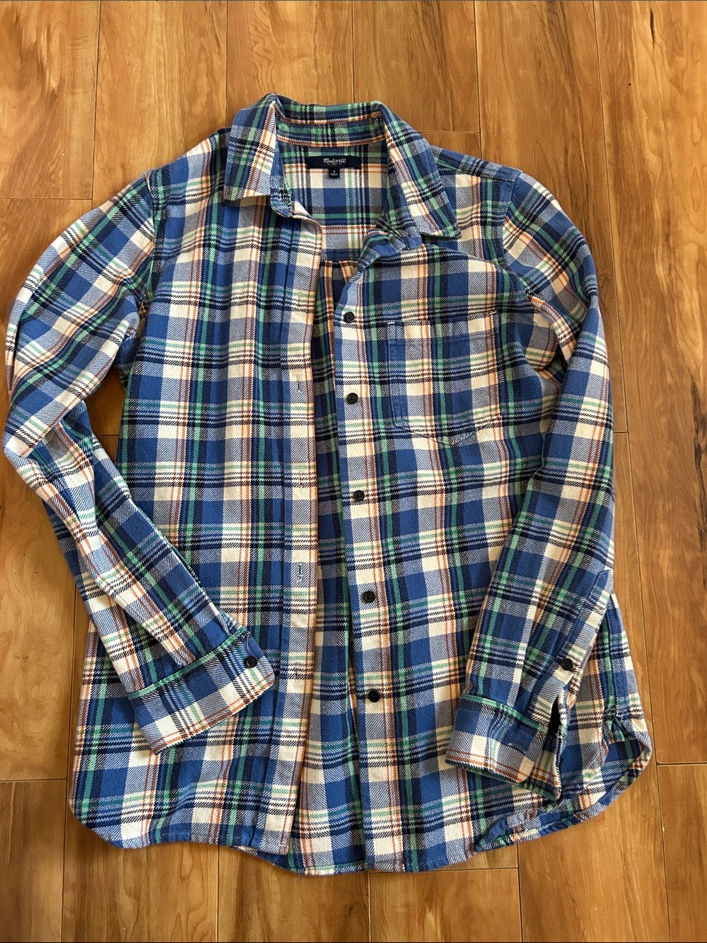 Madewell heavy flannel - orange blue striped